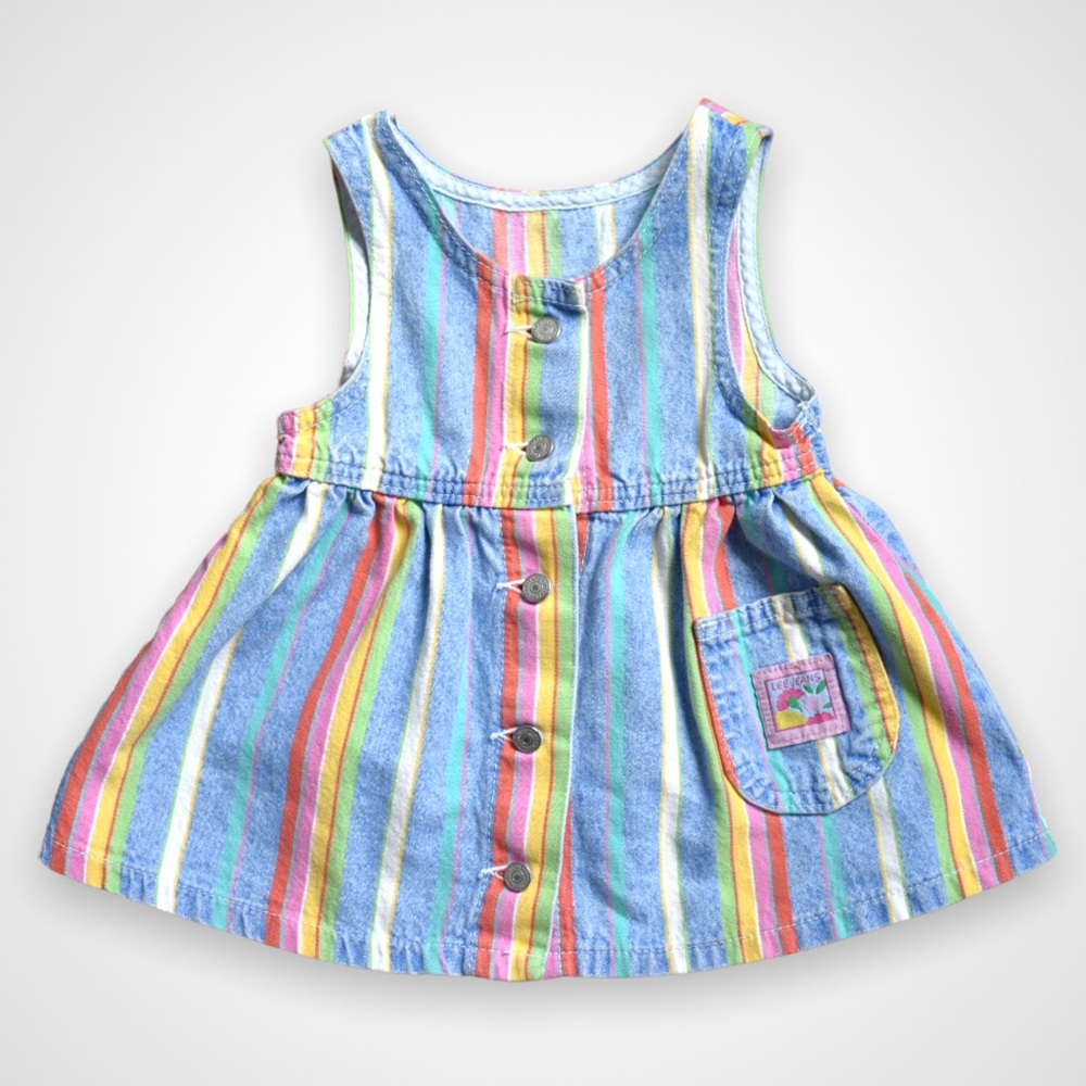 Vintage 90’s lee denim dress rainbow striped 18 mo EUC romper overalls jumper